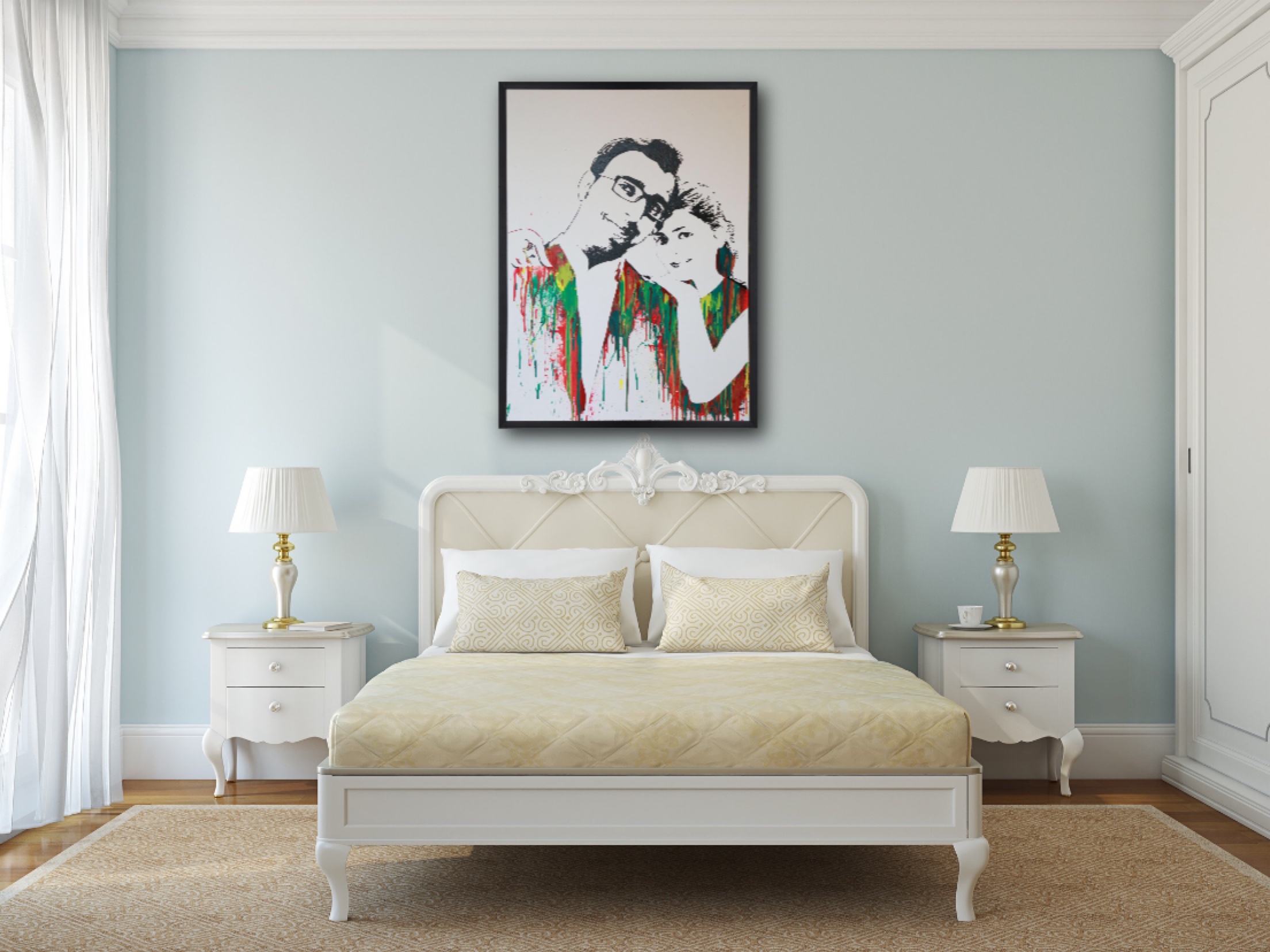 Self-Portrait - Abstract painting by Mohabbat Ahmadi depicting the artist and his wife