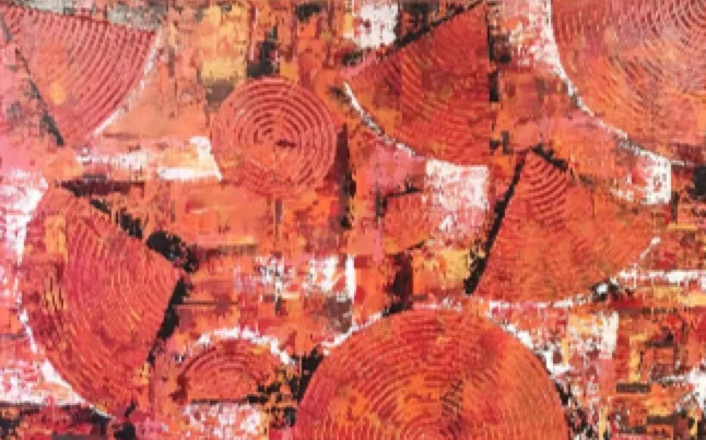 Incomplete Circles - Abstract painting by Mohabbat Ahmadi featuring colorful incomplete circular forms on canvas
