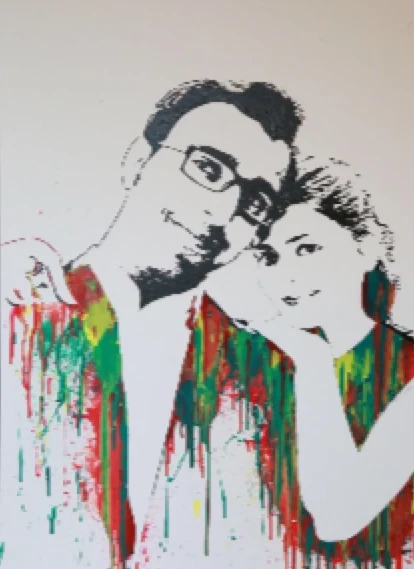 Self-Portrait - Abstract painting by Mohabbat Ahmadi depicting the artist and his wife